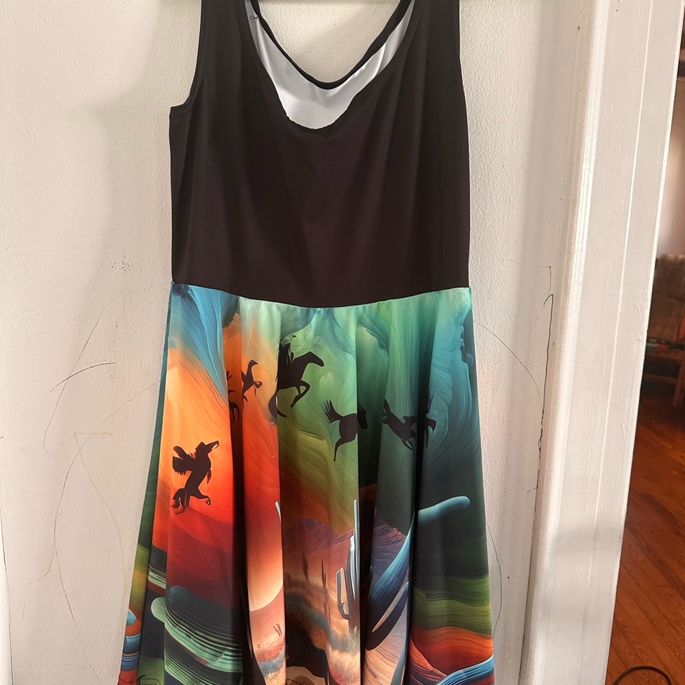 AI Art Dress L/XL Abstract Horse Print Dress Boho Festival One of a Kind